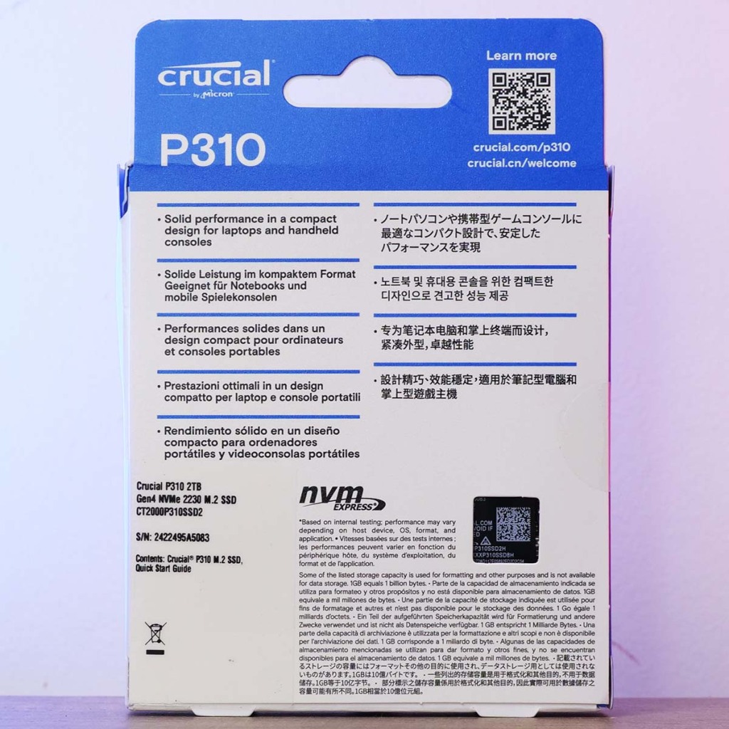 test crucial p310 2to ct2000p310ssd box back