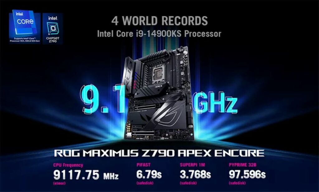 Intel Core Ultra 9 285K : Nouveau record mais loin du 14900KS 3 14900ks z790 apex encore jpg