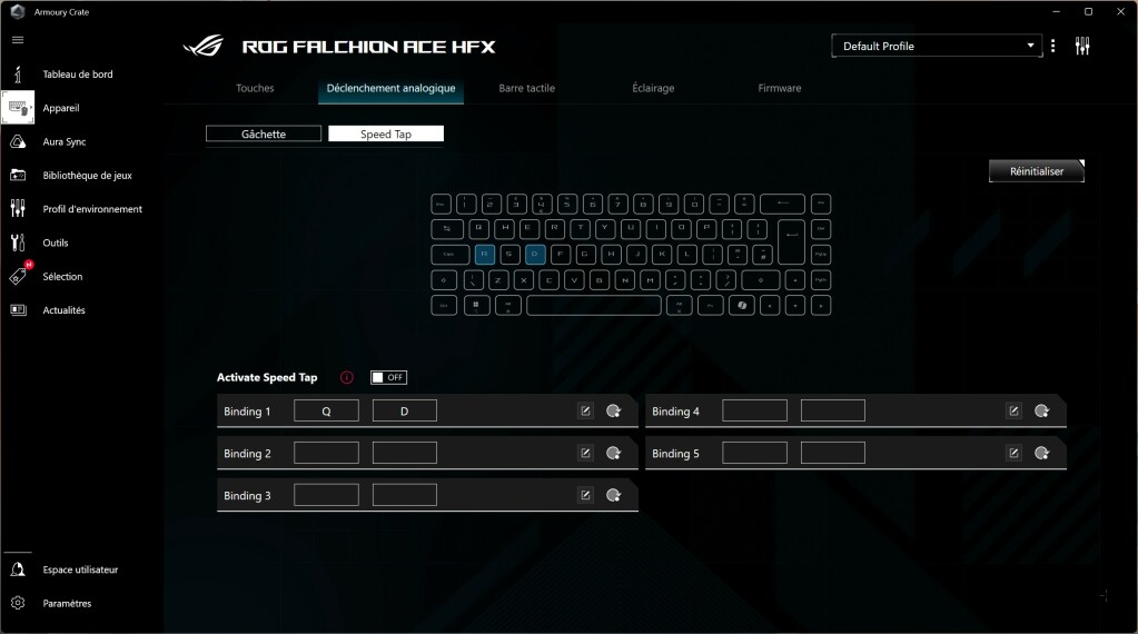 ASUS ROG Falchion ACE HFX logiciel analogique 2
