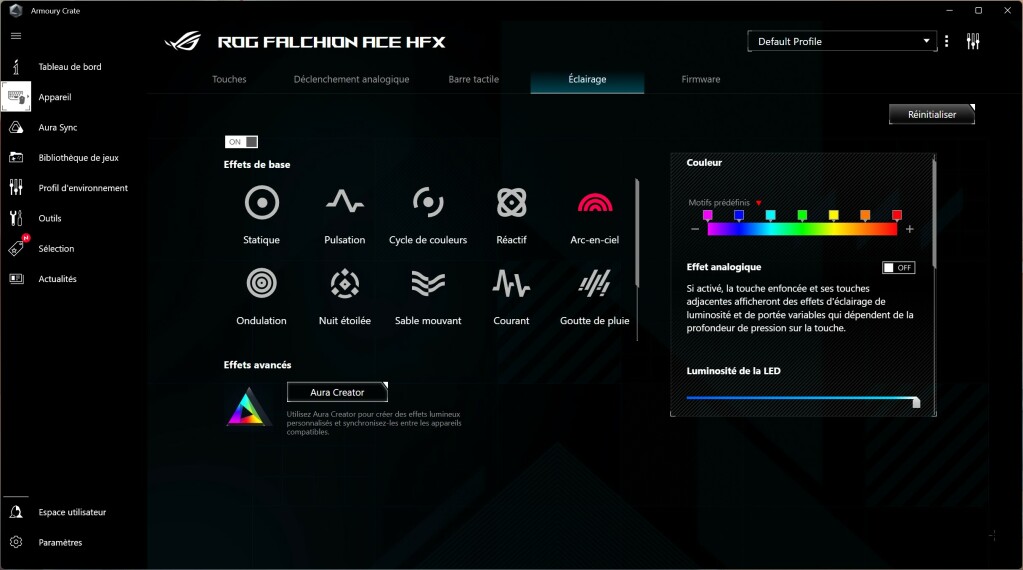 ASUS ROG Falchion ACE HFX logiciel éclairage 1