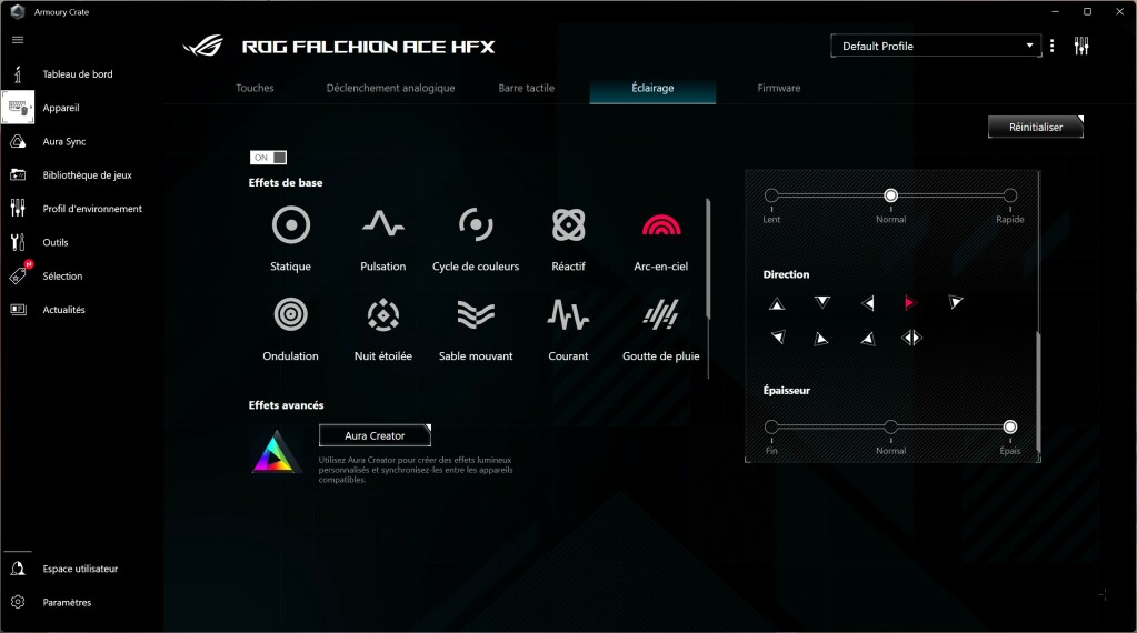 ASUS ROG Falchion ACE HFX logiciel éclairage 2