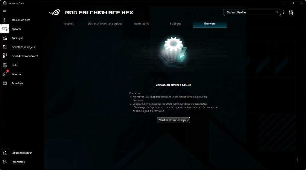 ASUS ROG Falchion ACE HFX logiciel firmware