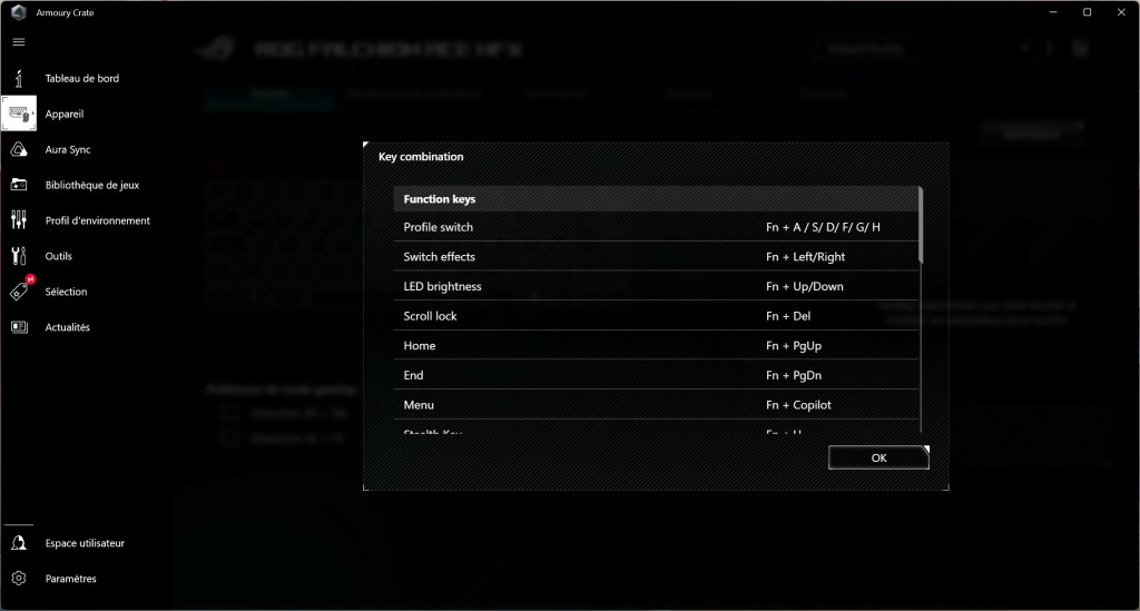 ASUS ROG Falchion ACE HFX logiciel fonctions 1