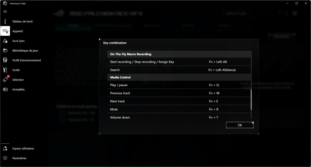 ASUS ROG Falchion ACE HFX logiciel fonctions 3