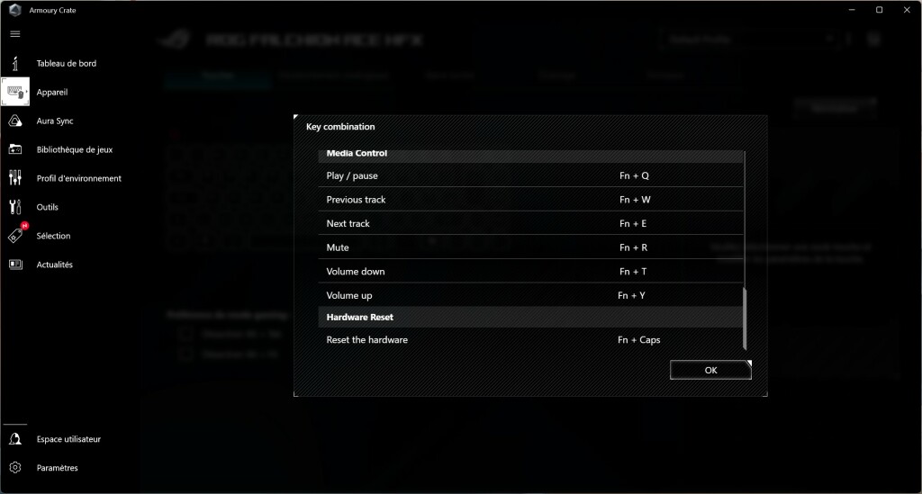 ASUS ROG Falchion ACE HFX logiciel fonctions 4