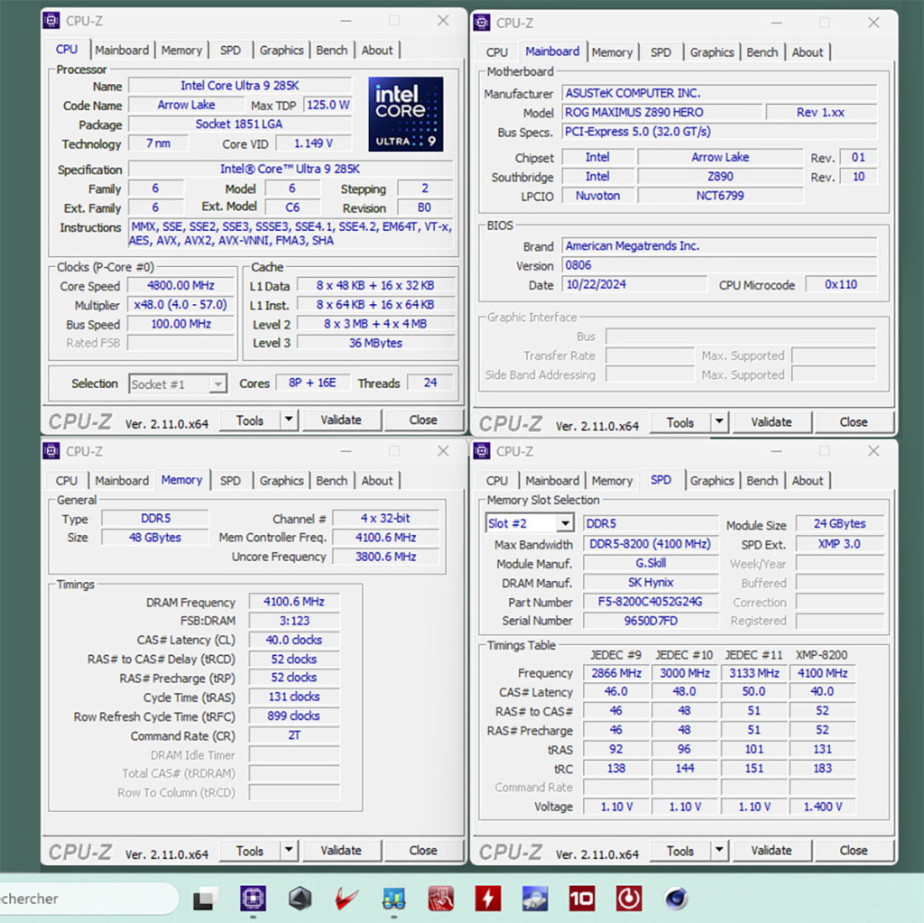 Asus Rog Maximus Z890 Hero test cpu z