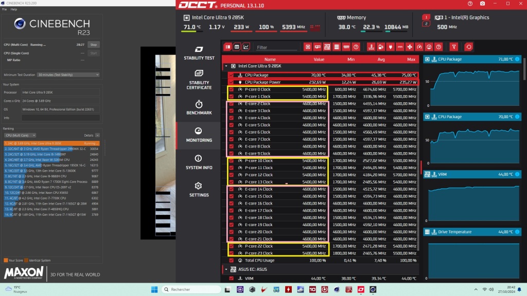 Test Asus Rog Maximus Z890 Hero freq multi