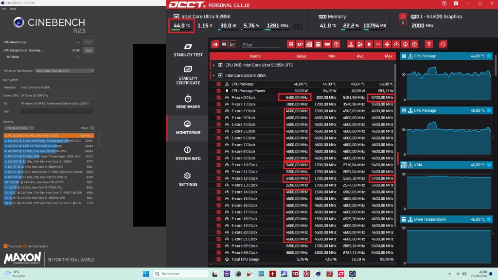 Test Asus Rog Maximus Z890 Hero freq single