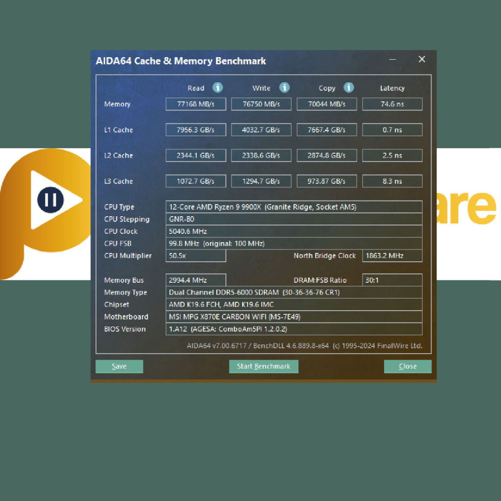 Test msi x870e carbon gaming wifi aida64 memory cache