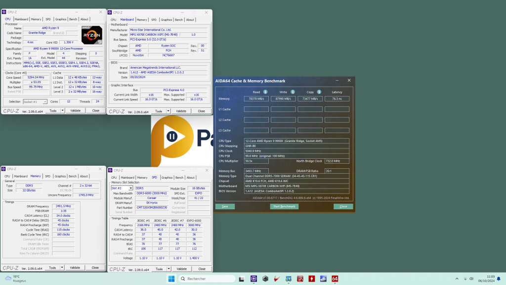 Test msi x870e carbon gaming wifi aida64 memory oc 7000