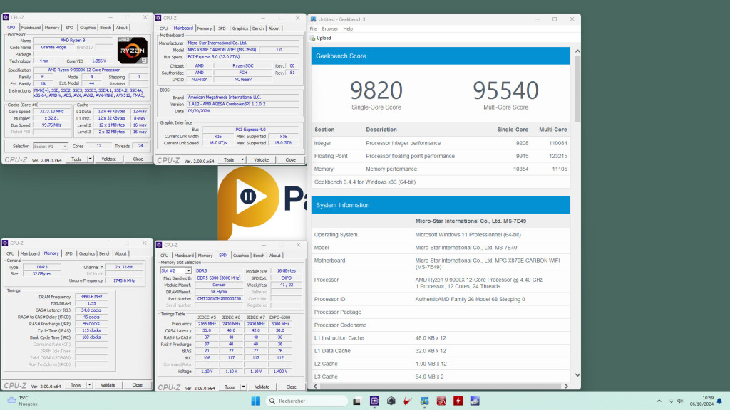 Test msi x870e carbon gaming wifi gb3 memory oc 7000