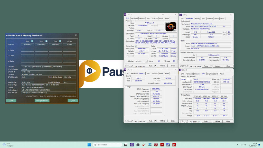 Test msi x870e carbon oc ddr5 8000 axmp