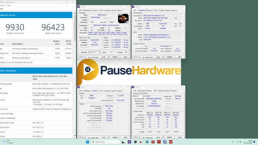Test msi x870e carbon oc ddr5 8000 axmp gb3