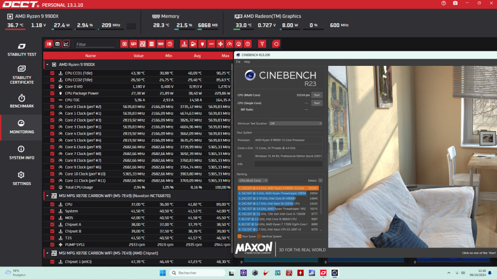 Test msi x870e carbon pbo on cb r23