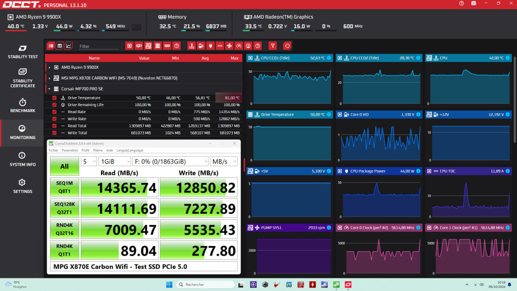 Test msi x870e carbon ssd pcie 5 speed test crystaldiskmark