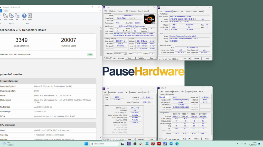 Test msi x870e carbon wifi geekbench 6