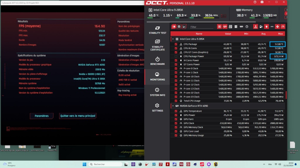 core ultra 9 285k conso gaming