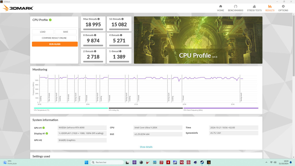 core ultra 9 285k cpu profile 3dmark