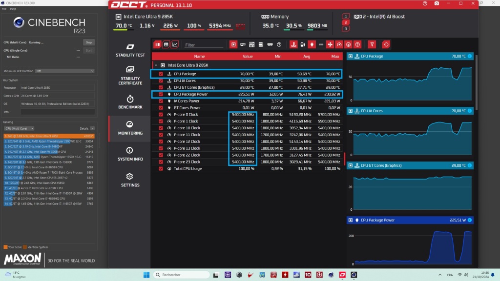 core ultra 9 285k frequences multi