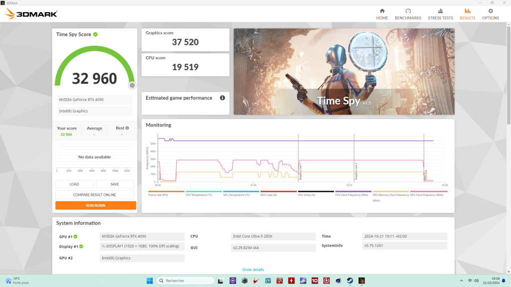 core ultra 9 285k time spy
