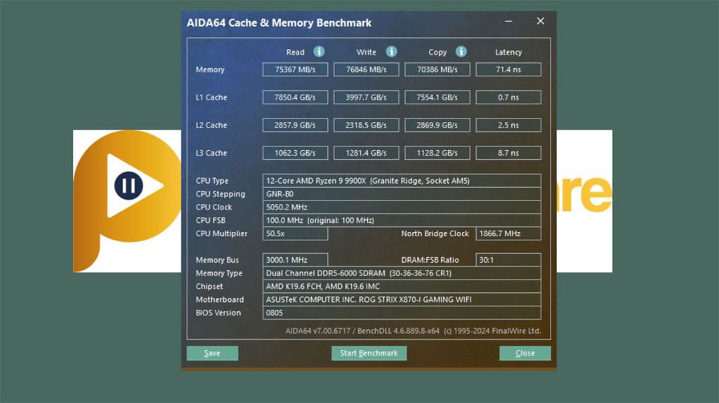 rog strix x870 i bench aida64 ram cache