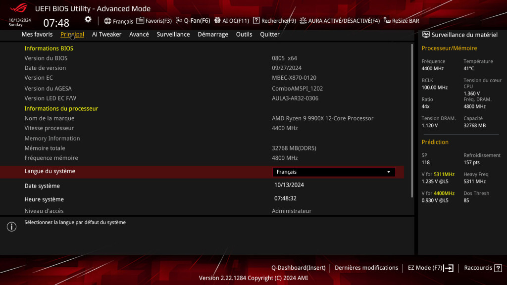 rog strix x870 i bios main
