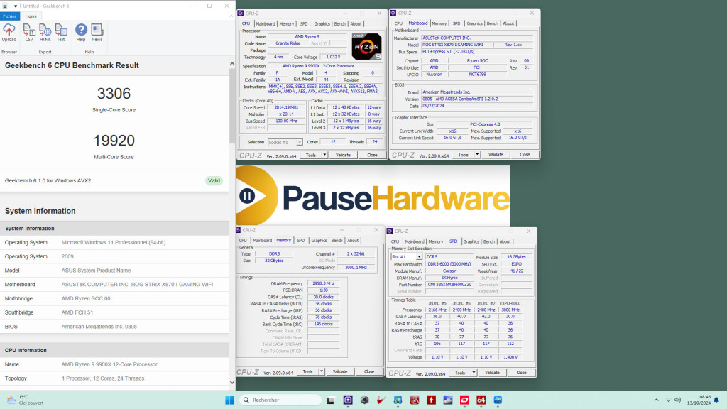 rog strix x870 i geekbench 6