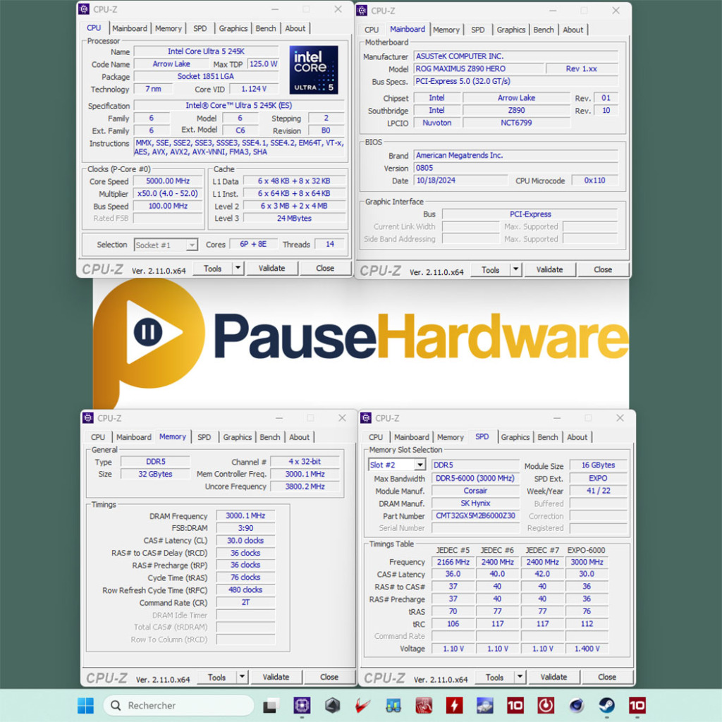 test core ultra 5 245K cpu z