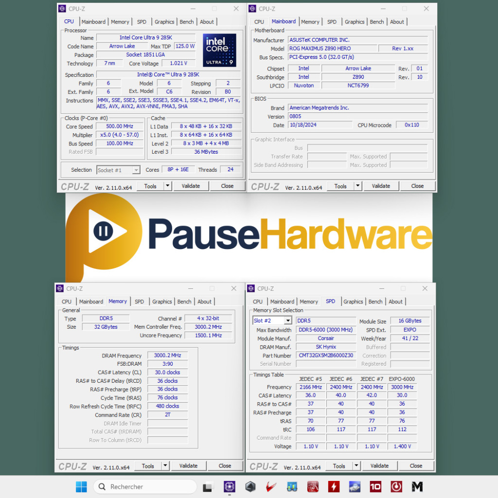 test core ultra 9 285K cpu z