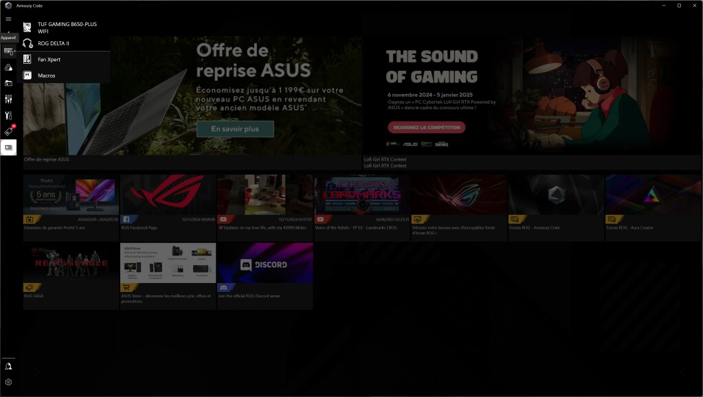 ASUS ROG DELTA II logiciel accueil