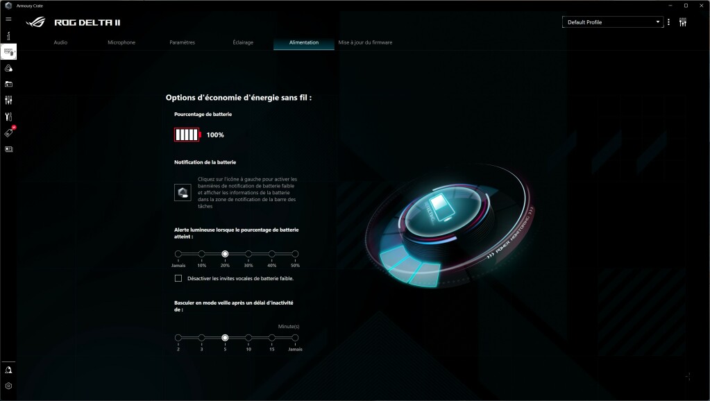 ASUS ROG DELTA II logiciel alimentation