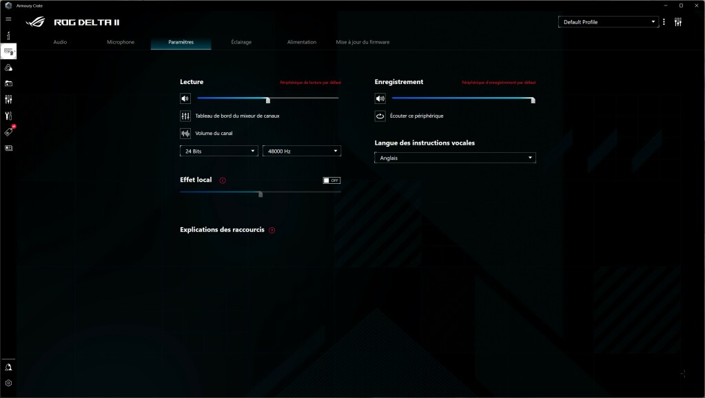 ASUS ROG DELTA II logiciel paramètres