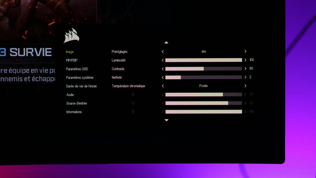 Corsair XENEON 34WQHD240 C QD OLED menu