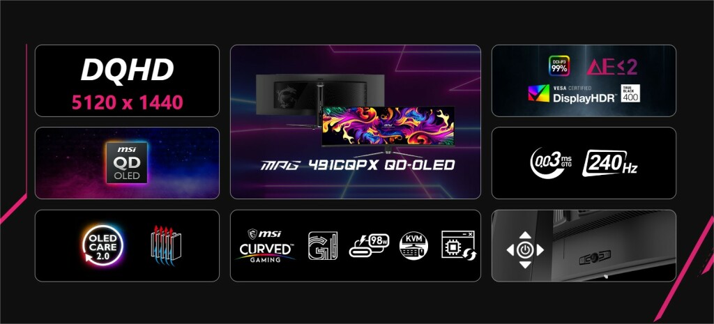 MSI Lance Deux Nouveaux Moniteurs QD-OLED : MPG 491CQPX et MPG 321URXW 3 MPG 491CQPX QD OLED specs