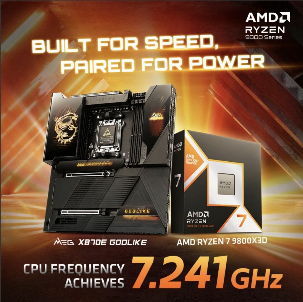 MSI Pousse le Ryzen 7 9800X3D à un Record de 7241 MHz 3 MSI x870e OC 7241 MHZ Ryzen 7 9800X3D