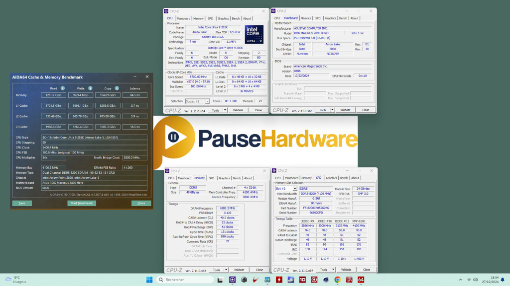 Test Asus Rog Maximus Z890 Hero aida64 memory cache