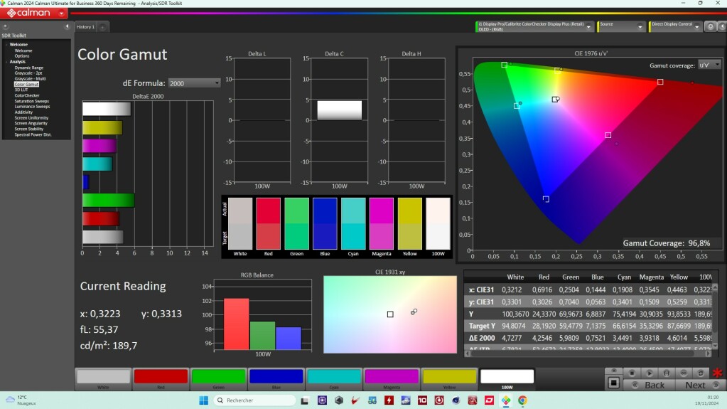 XENEON 34WQHD240 C QD OLED Gamut Coverage Adobe RGB
