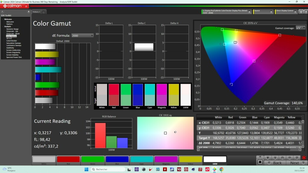 XENEON 34WQHD240 C QD OLED Gamut Coverage sRGB