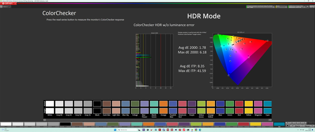 XENEON 34WQHD240 C QD OLED HDR colorchecker