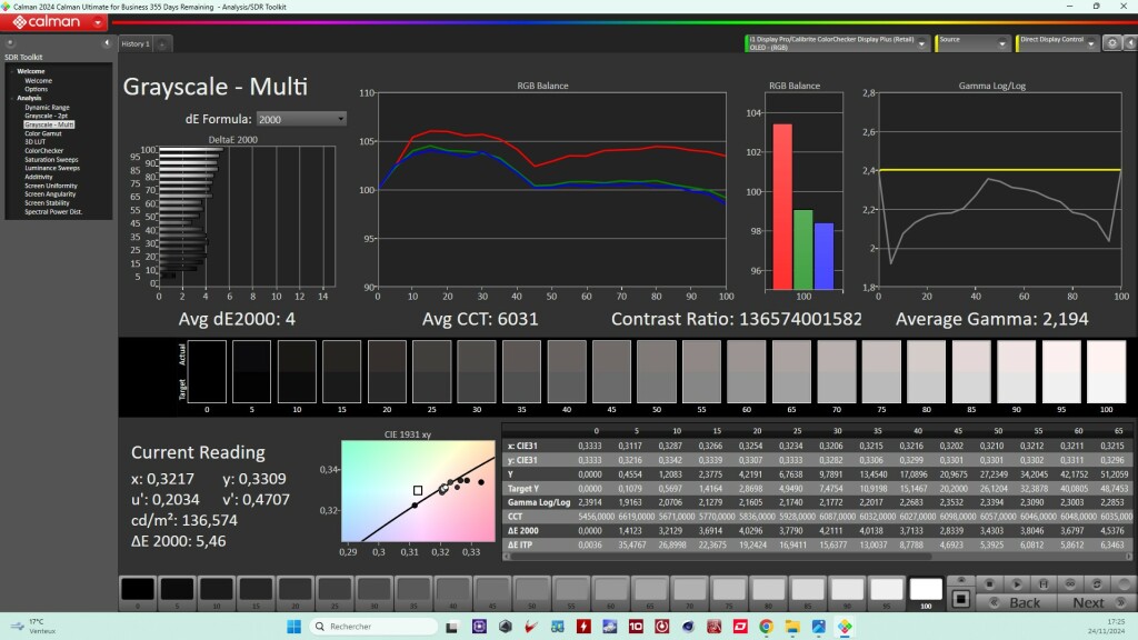 XENEON 34WQHD240 C QD OLED niveaux gris mode sRGB