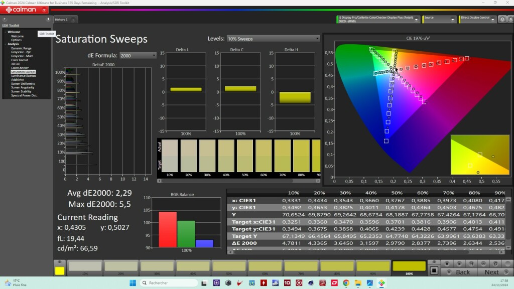 XENEON 34WQHD240 C QD OLED saturation mode srgb