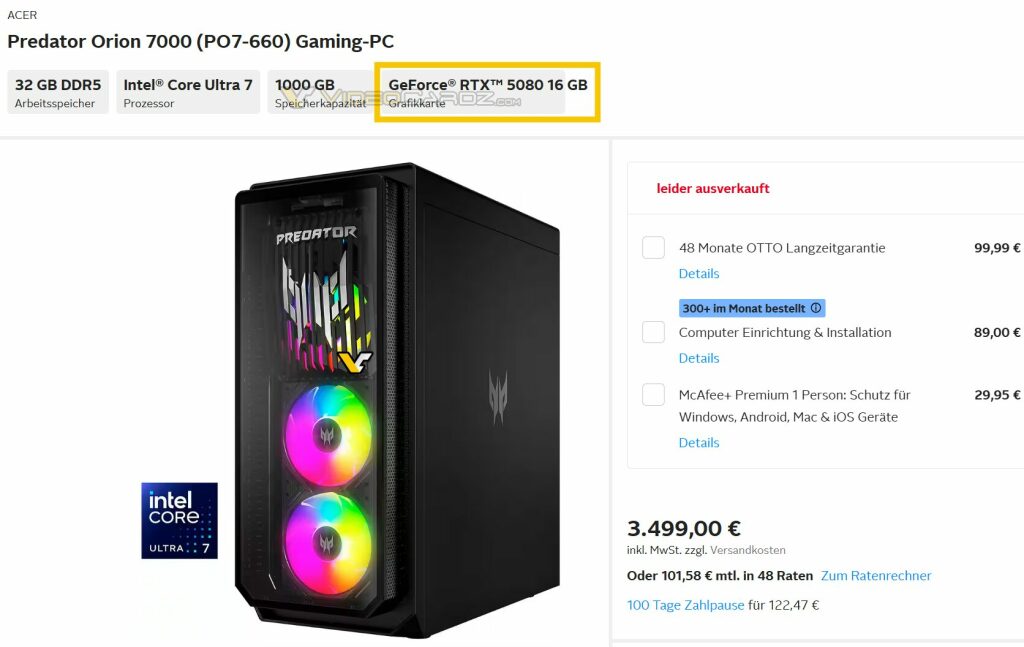 Prix des NVIDIA RTX 5090 et RTX 5080 révélés dans les Acer Predator Orion 7000 5 ACER PREDATOR RTX 5080 PC