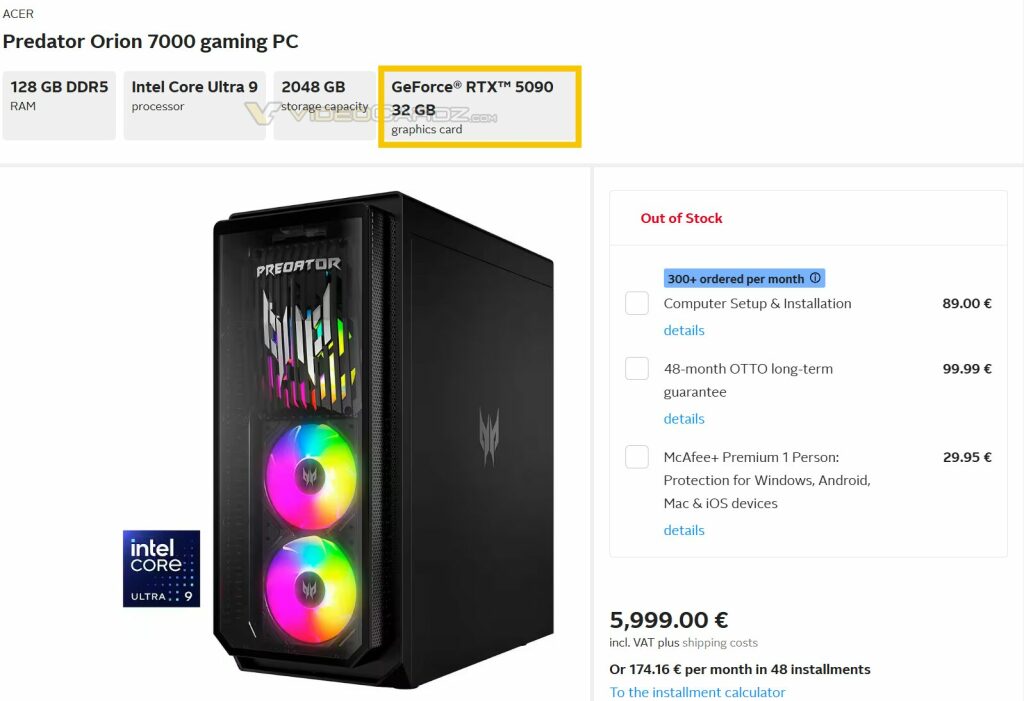 Prix des NVIDIA RTX 5090 et RTX 5080 révélés dans les Acer Predator Orion 7000 3 ACER PREDATOR RTX 5090 PC