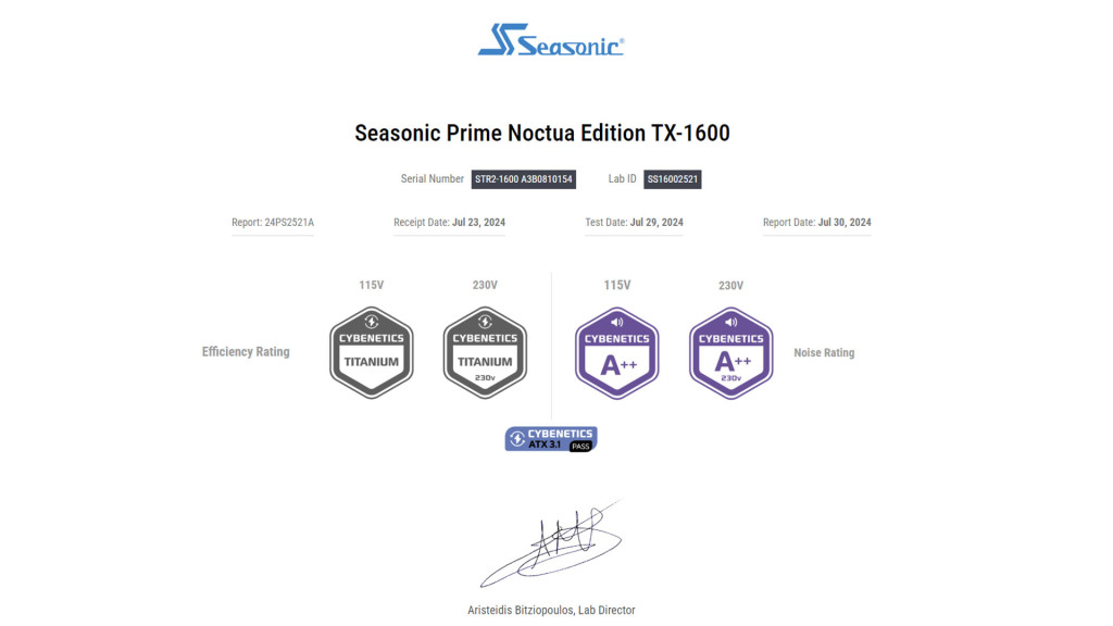 Cybenetics Test Seasonic Prime Noctua Edition TX 1600
