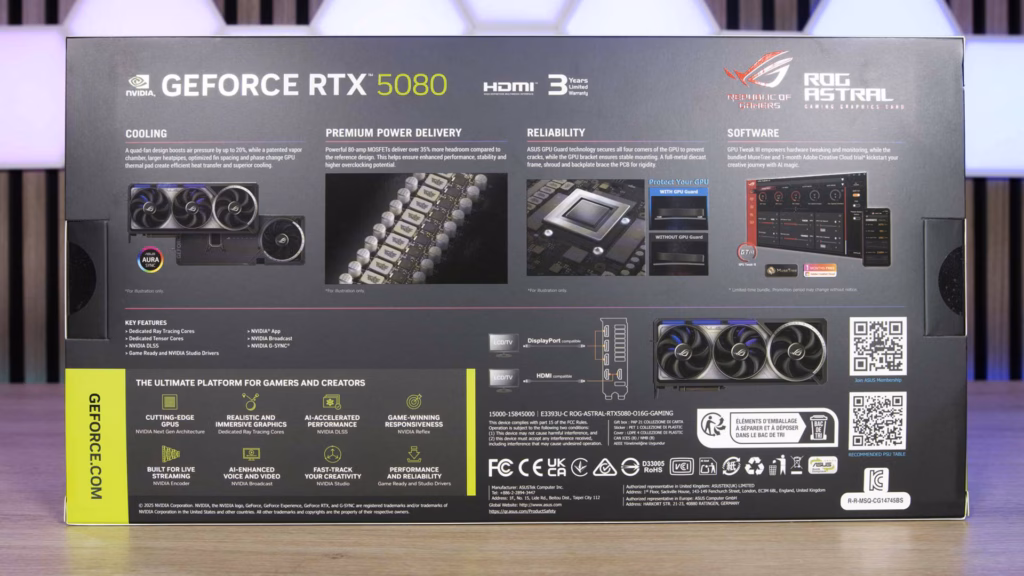 ASUS ROG Astral RTX 5080 OC emballage face arr ière