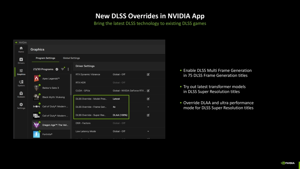 NVIDIA DLSS 4 : Une évolution révolutionnaire dans le rendu graphique assisté par IA 13 DLSS Override