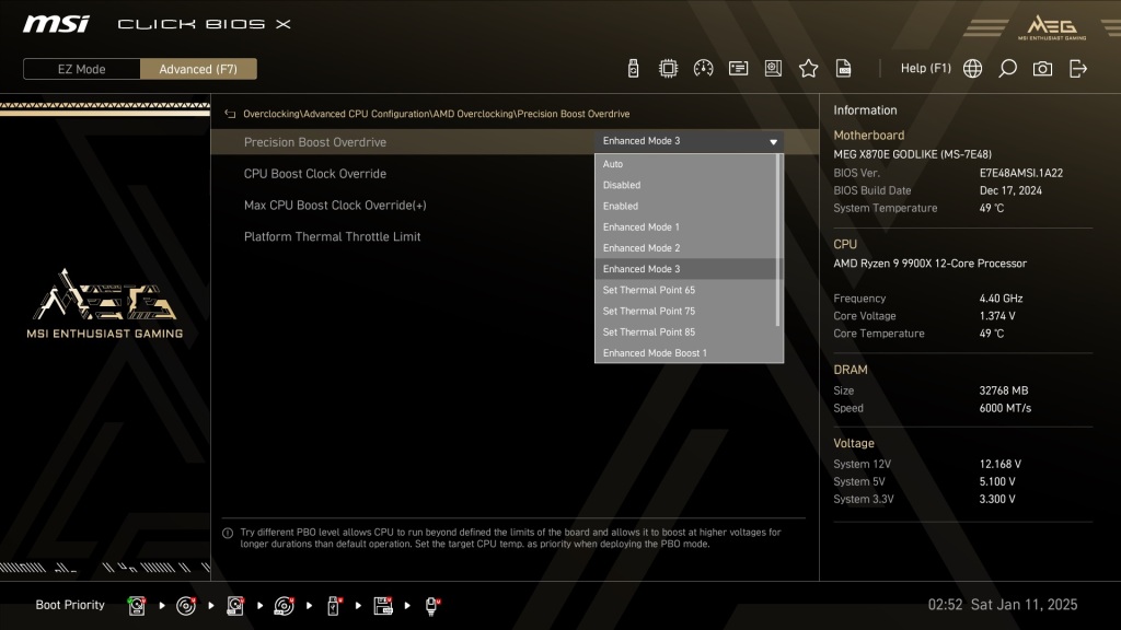 MSI Precision Boost pbo modes