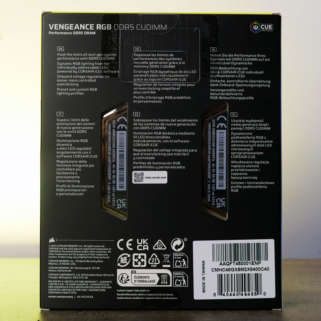 VENGEANCE RGB DDR5 CUDIMM 8400 mhz unboxing 02