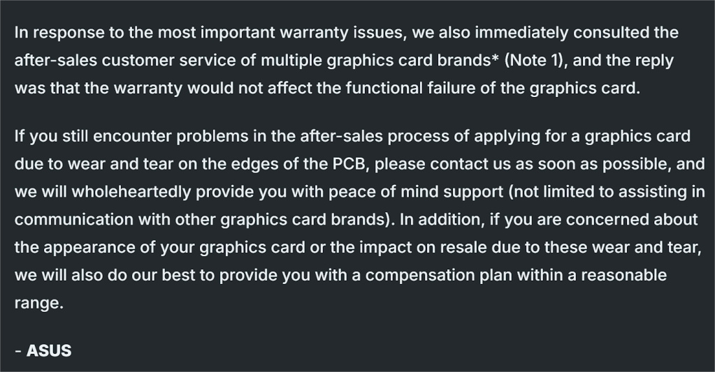 ASUS prend en charge les dommages GPU causés par le Q-Release