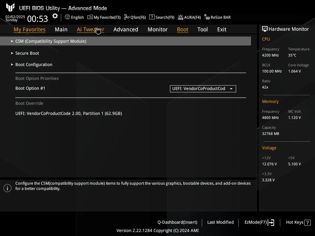 Bios tuf gaming b850 plus 15